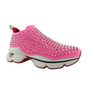 CHRISTIAN LOUBOUTIN Spiked Rose Hot Pink Neoprene Run Donna Sneakers 39.5